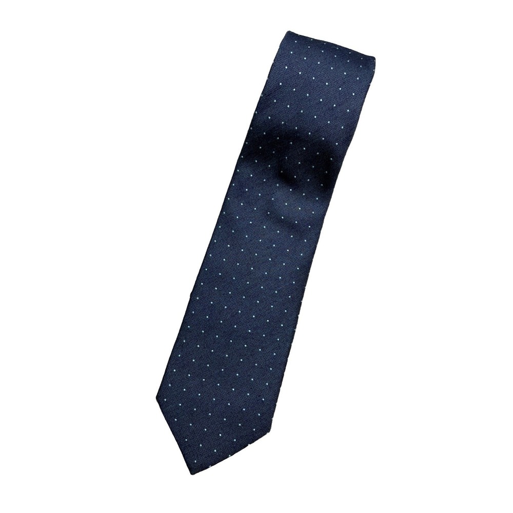 John Varvatos Micro Tiny Micro Polka Dot Silk Navy Blue White Tie Italy Necktie